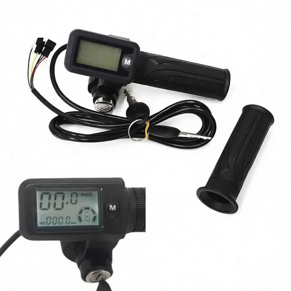 LCD Screen Twist Throttle Handle With Security Key Lock For 24V 72V Electric Bicycle Power Speed Adjustment