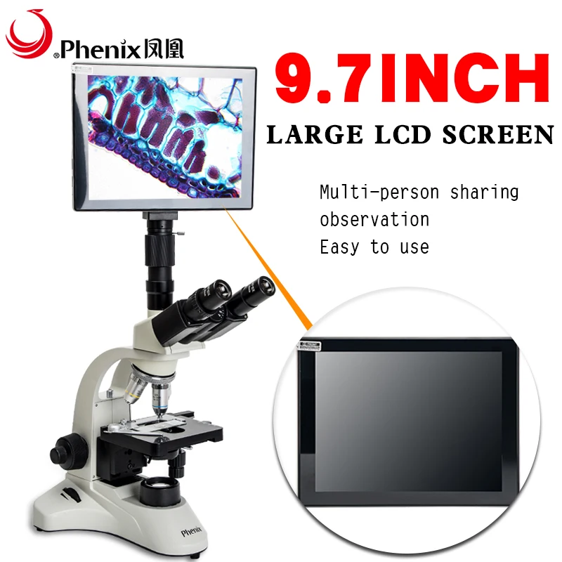 Phenix  Trinocularr Biological Laboratory Microscope with 9.7 inch LCD display screen Portable XWJ-500 Series