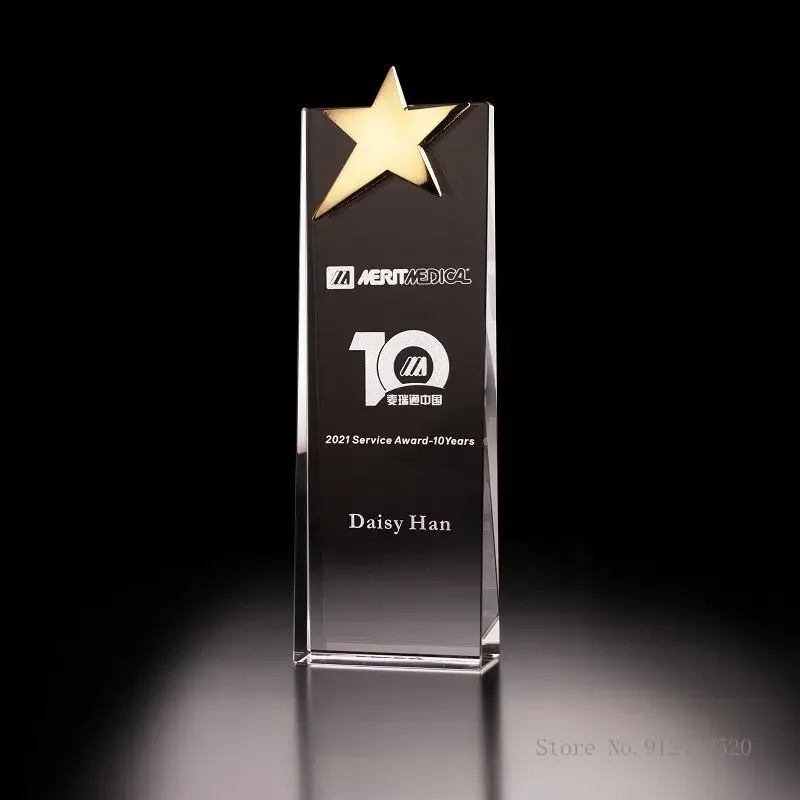 Spersonalizowane pięcioramienne trofeum kryształowe gwiazdki, złoto, srebro, miedź, prezent dla przyjaciół, pamiątkowa nagroda do dekoracji wnętrz, 1 szt.