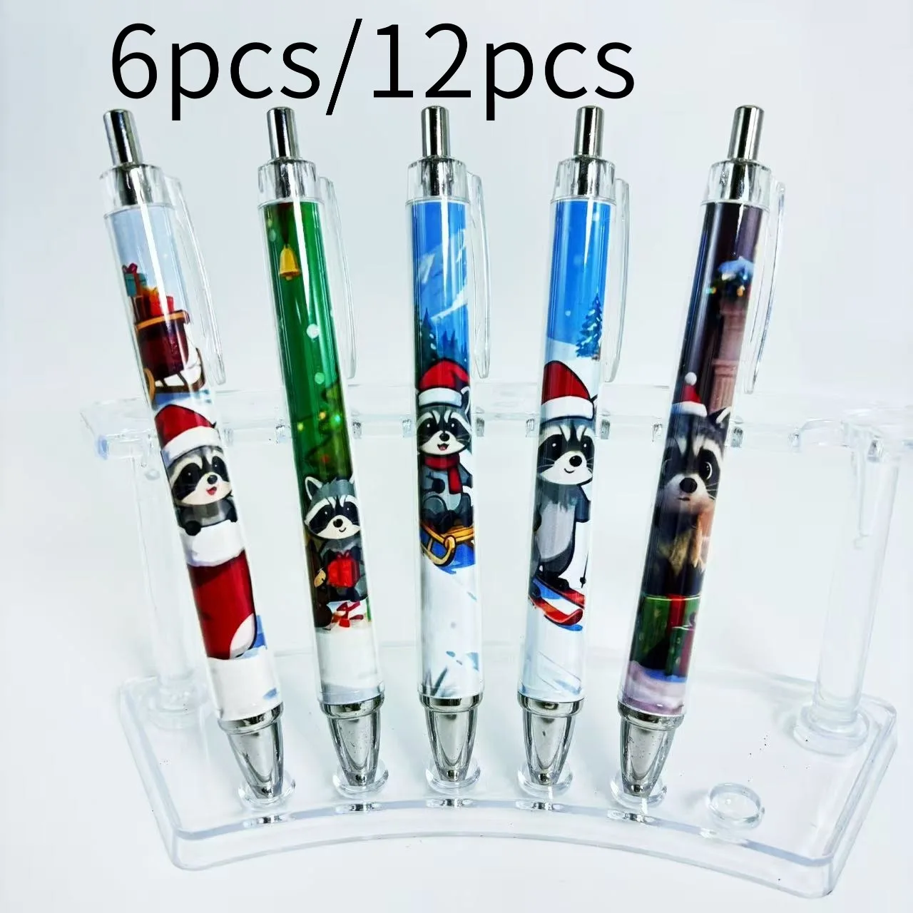 

6 шт./12 шт. креативные рождественские шариковые ручки с изображением енота, зимние шариковые ручки с енотом, студенческие ручки для письма, подарочные ручки