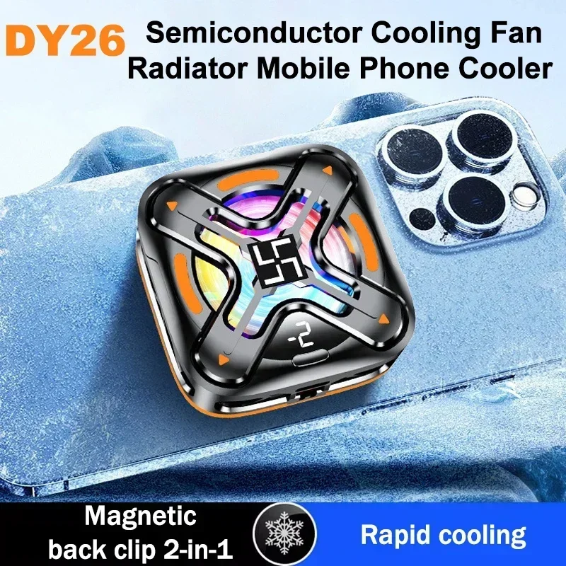 

DY26 Universal Mobile Phone Semiconductor Fast Cooling Fan Radiator Magnetic Back Clip 2 IN 1 Game Cooler for IOS Android PUBG