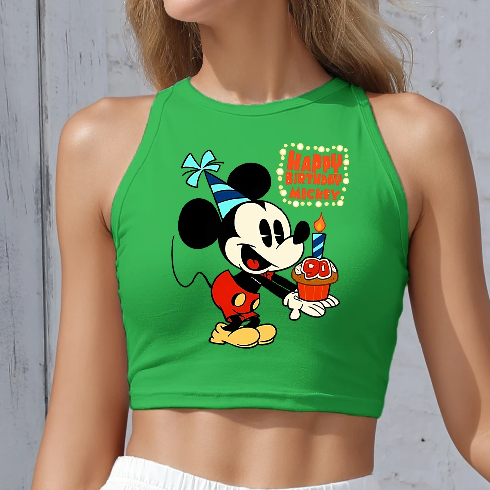 

Fashion Mickey Mouse Crop Top T-shirt Women Tank Top Summer Kawaii Minnie Sleeveless Shirt Female Clothes Disney Vest