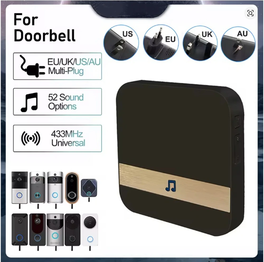 Universal Smart Indoor Doorbell RF 433Mhz WiFi Wireless Video Doorphone Ring for AC 110-220V