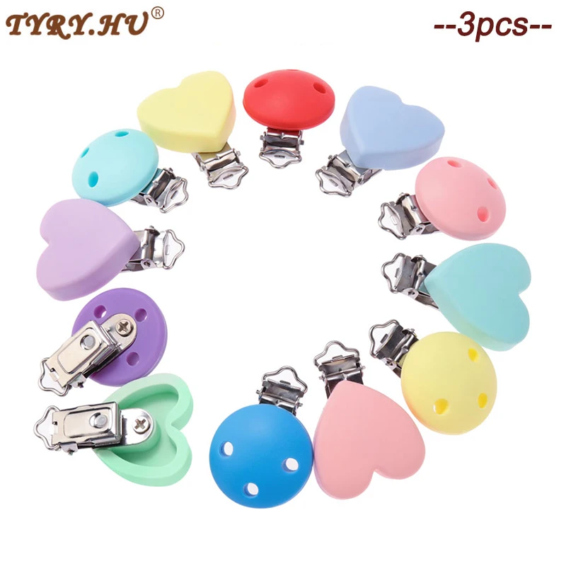 TYRY.HU 3Pcs Round Heart Shaped Silicone Pacifier Clips BPA Silicone Dummy Clip Baby Pacifier Chain DIY Accessories for Baby