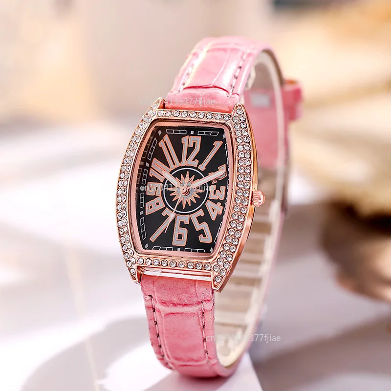 Luxury Elegant Ladies Leather Belt Diamond Fashion Faceted Watch Barrel-shaped Belt Watch Trendy  Women Watch Reloj De Mujer