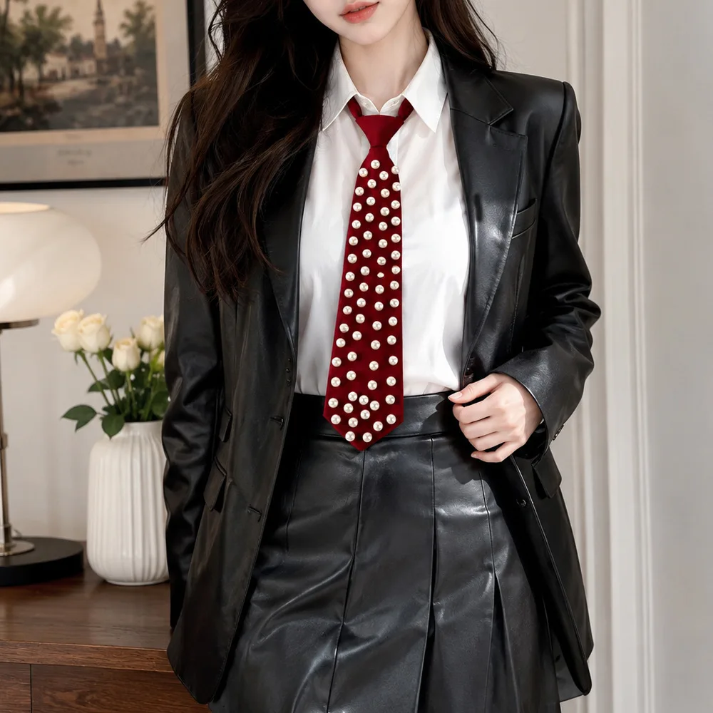 New Pearl Necktie Multi-color Adjustable No-tie JK Uniform Neck Tie for Women School Uniform Suit Fashion Jewelry Accessory