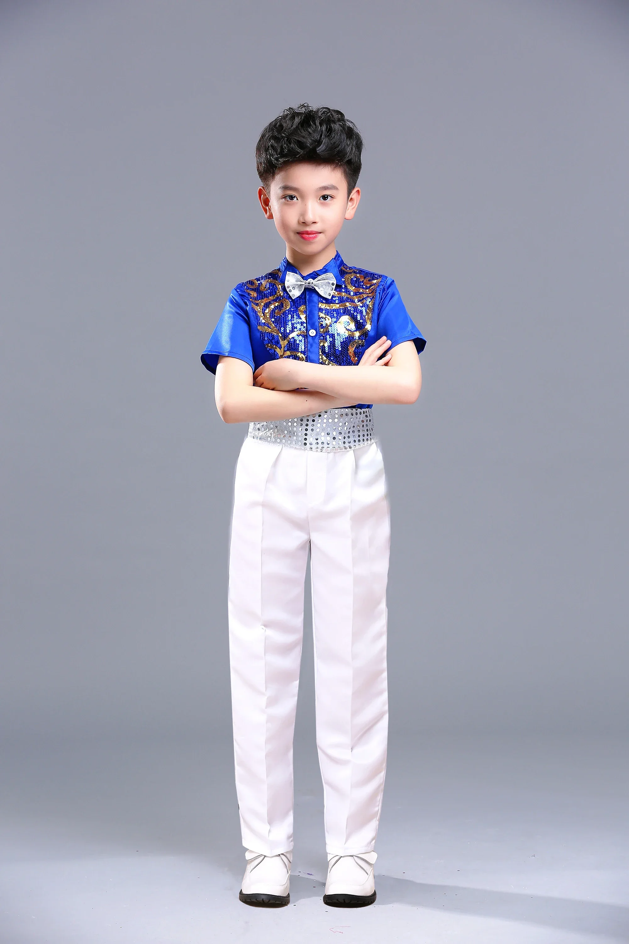 Children's Jazz Dance Latin Dance Choir Performance Costume Boy Host Dress Children's Sequins Collective Reading Performance