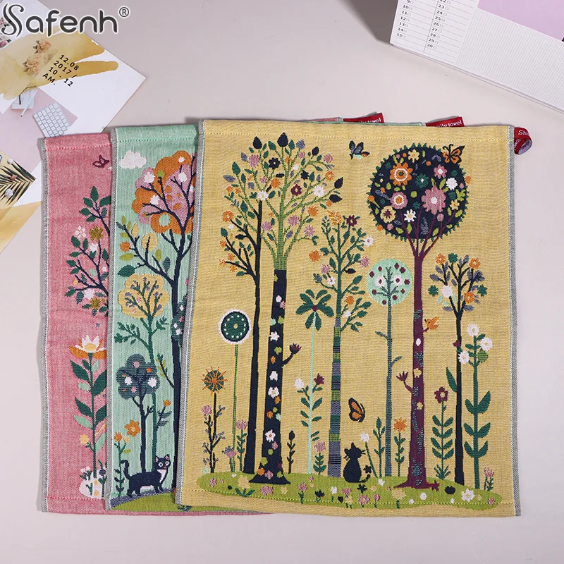 

1Pc Four-Layer Cotton Yarn Square Towels Forest-Themed Multi-Purpose Geometric-Patterned Towels Kids Useful Square Face Towel