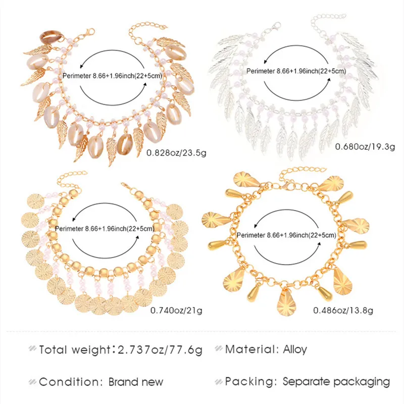 Anklets for Women Summer Beach Accessories Imitation Pearl Chain Anklet Gold Color Leg Bracelets Bodychain Gifts