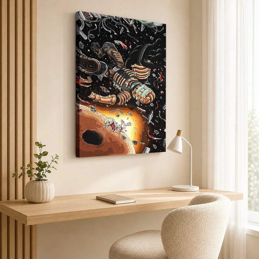 Isaac Clarke in Space Combat Framed Canvas Poster Customized Gaming Anime Canvas Wall Art for Teen Bedroom Decor Ready to Hang