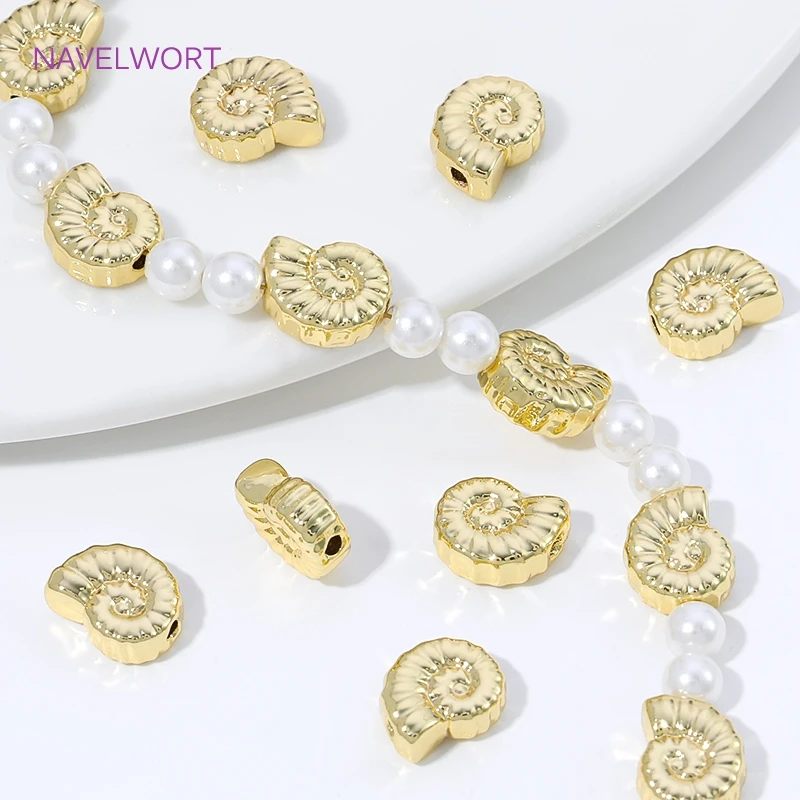 14K Gold Plated Brass Conch Spacer Beads For Jewelry,Separators For Beads,Jewelry Fittings,DIY Bracelet Making Accessories