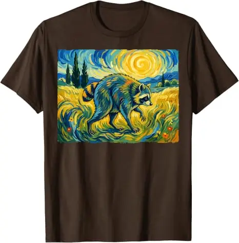 Van Gogh Jimothy Raccoon Animal Graphic Artwork T-Shirt Y2k Art Graphic Apparel Einzigartiges Neuheitsgeschenk Baumwolle Streetwear Kleidung – Detail 8