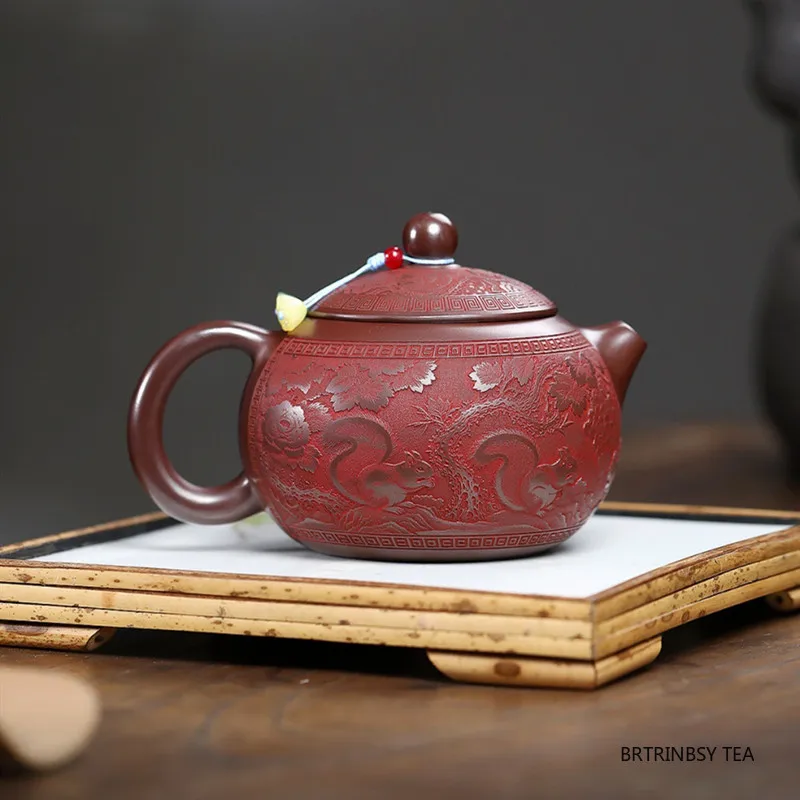 Chinese Yixing Purple Clay Teapot Handmade Animals Pattern Zisha Tea Pot Household Large Capacity Kettle Tradition Tea Set 410ml