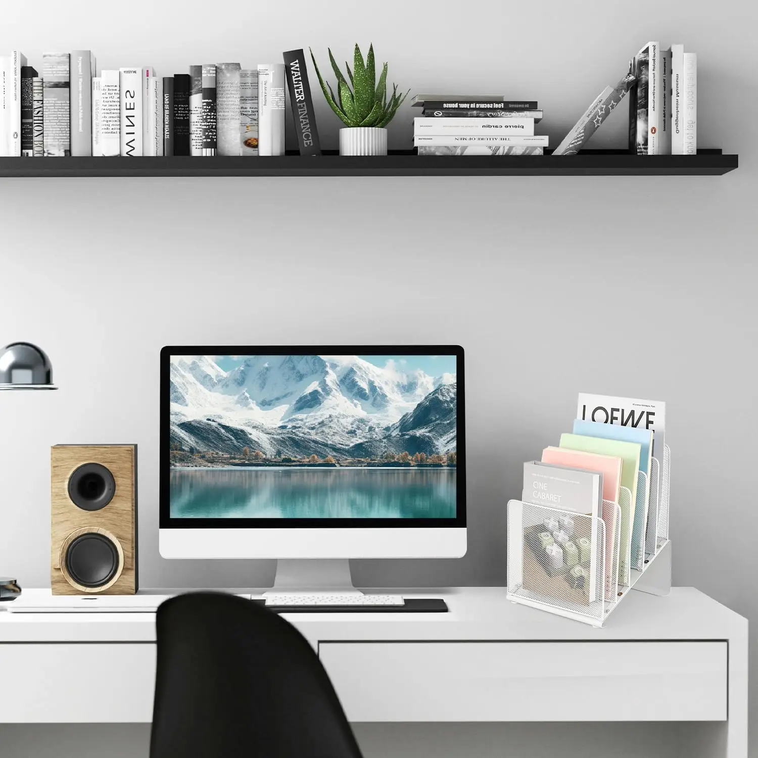 5-Section Vertical File Organizer for Desk, White Workspace Accessory with Steel Construction