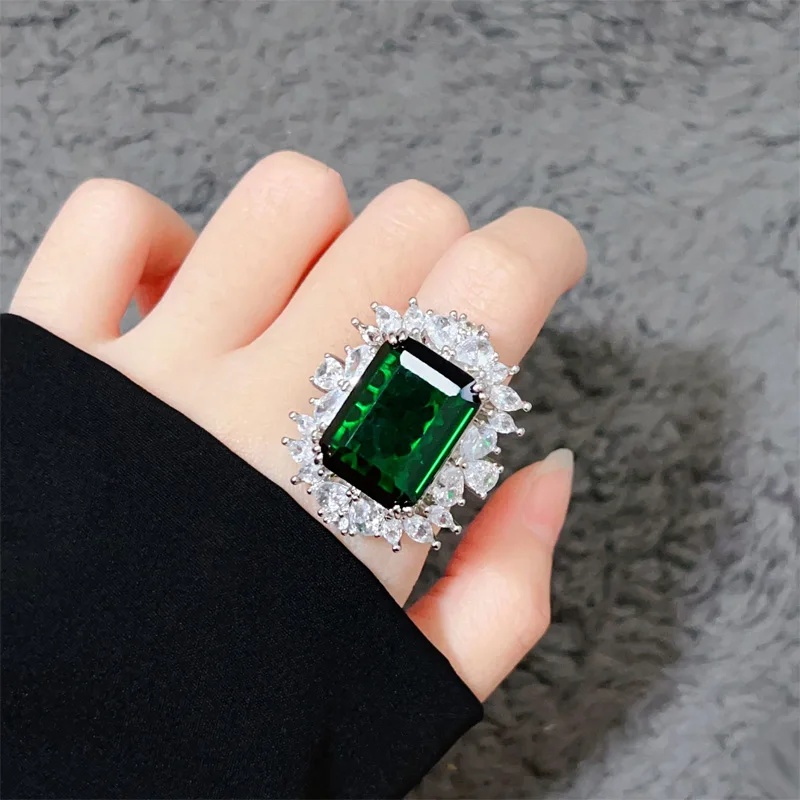 Luxury Elegant Green Cubic Zirconia Adjustable Ring/Pendant Necklace/Earrings Women\'s Wedding Jewelry Set Anniversary Gift