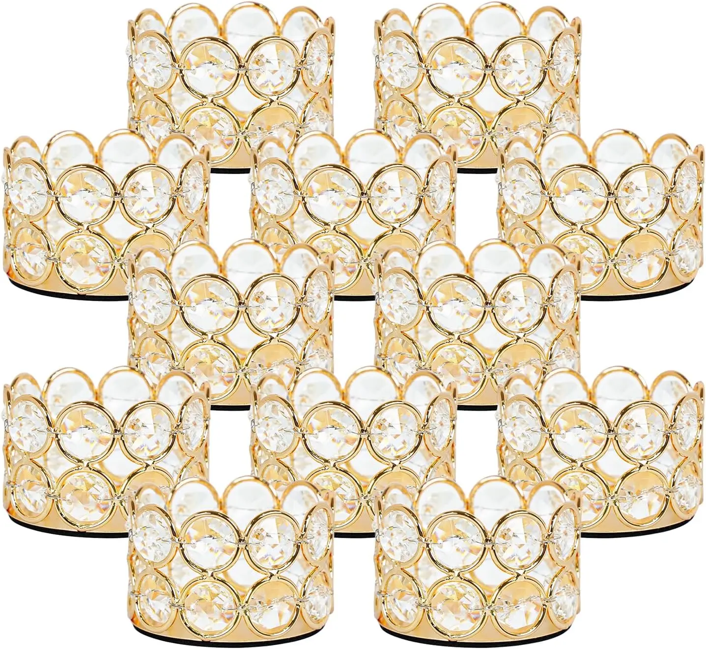 12 Pcs Gold Crystal Tea Light Candle Holders for Wedding Table Centerpieces Votive Candle Holders Set Bulk for Party Christmas Home Dining Decor