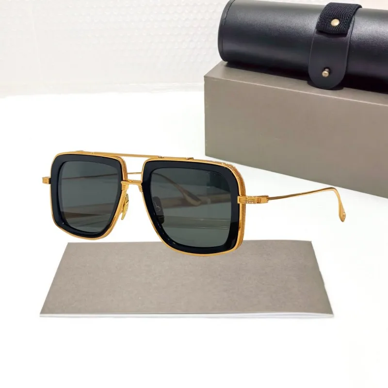 

Model S-465A Luxury Rimless Pilot Sunglasses Men Women Gold Alloy and Acetate Temple Designer Eyewear with Box