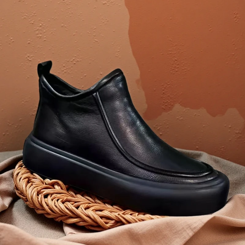 

Men's Ankle Boots Luxury Designer Warm Men Boots Platform Zipper High-Top Casual Shoes Versatile Comfortable Leather Shoes