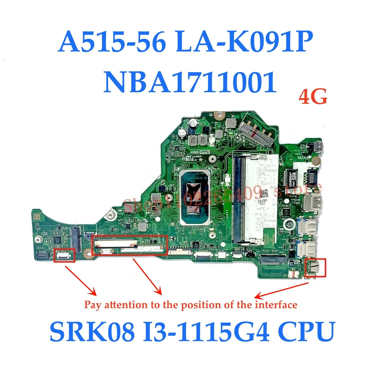 LA-K091P Mainboard For Acer A515-56 A515-56G Laptop Motherboard NBA1711001/NBA1711005 With I3-1115G4/I7-1165G7 CPU 4GB 100% Test