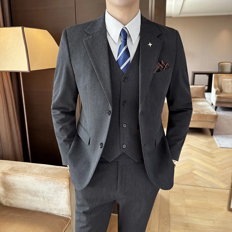 

7XL ( Jacket + Vest+Pants ) High-end Brand Formal Business Mens Suit Three-piece Groom Wedding Dress Solid Color Suit Plus Size