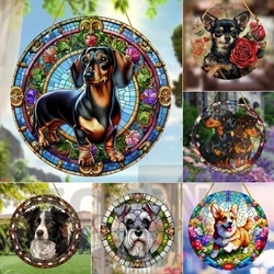 Sausage Dog Chihuahua Schnauzer Dog Suncatcher,Acrylic Round Translucent Hanging,Gift for Dog Lover,House Yard Garden Farm Decor