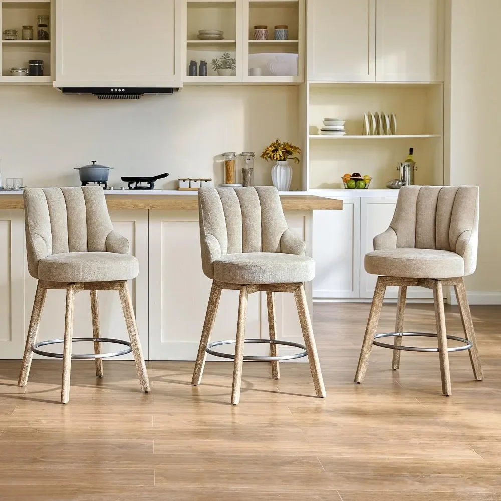 

Counter Height Bar Stools,Swivel Bar Stools with Backs,Barstools Set of 3,26'' Solid Wood Legs,Thick Seat