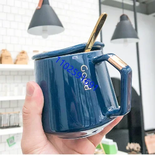 

Новая простая позолоченная керамическая кофейная чашка с крышкой, кружка для бизнеса и офиса, чашка для воды, керамическая чашка в стиле Харадзюку