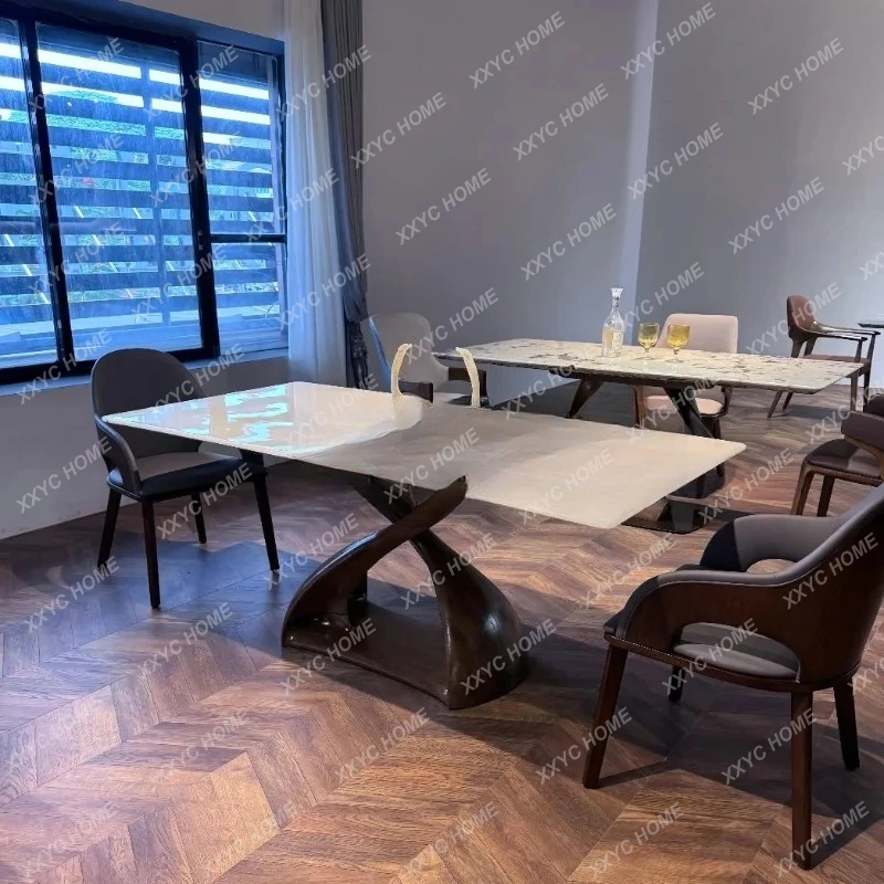 

Natural marble light luxury high-end white ice jade luxury stone dining table all solid wood ash wood base