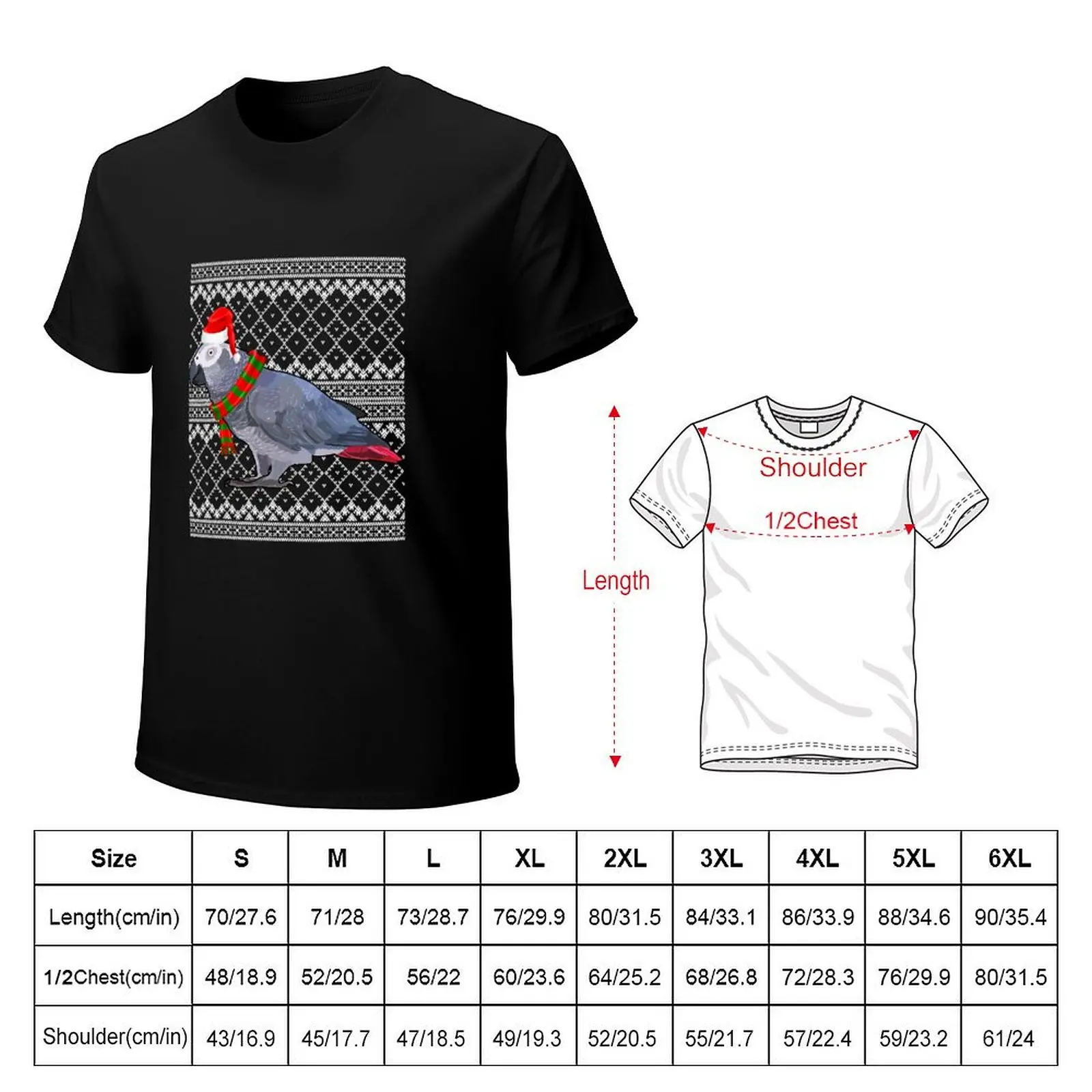 Xmas Bird Santa Hat African Grey T-Shirt Lightweight Basic Short Sleeve Shirt