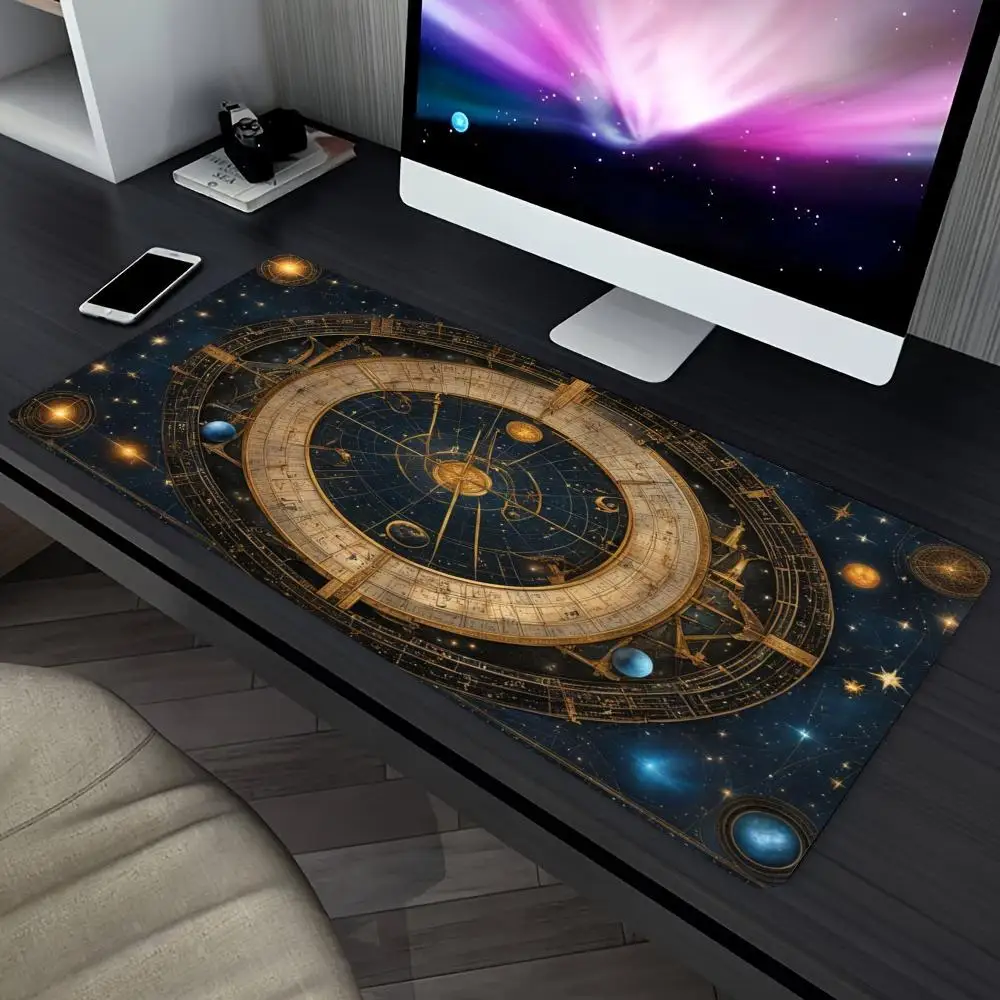 Celestial Zodiac Large Desk Pad Vintage Golden Starry Magic Circle Non Slip Rubber Mouse Pad for PC Gamer Desktop Decor