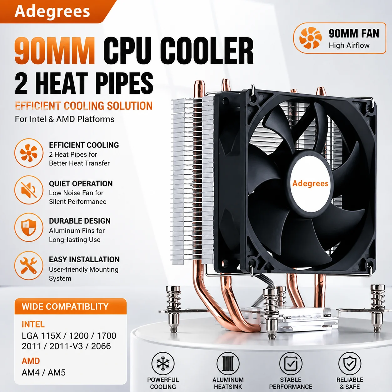 X99 CPU Cooler 2 Heat Pipes 3PIN 4PIN PC Air Cooling Fan Heatsink for Intel LGA 2011 1700 1150 1151 1155 1156 1200 1366 X79