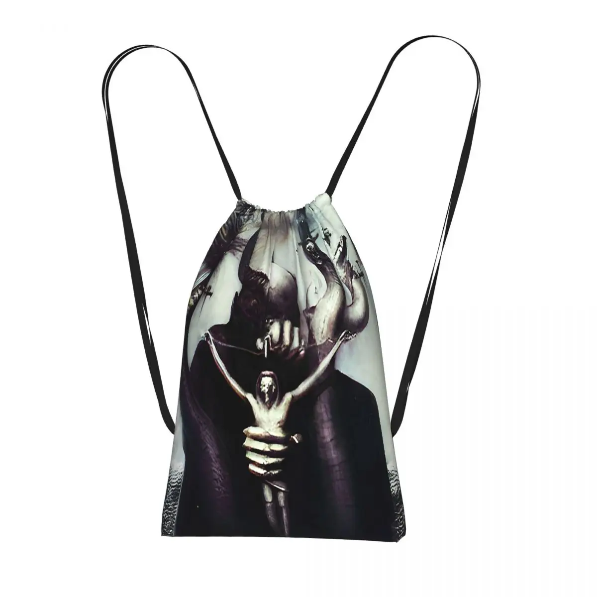 HR Giger Satan Drawstring Backpack Sports Gym Bag Portable Travel Drawstring Bag for Men Women