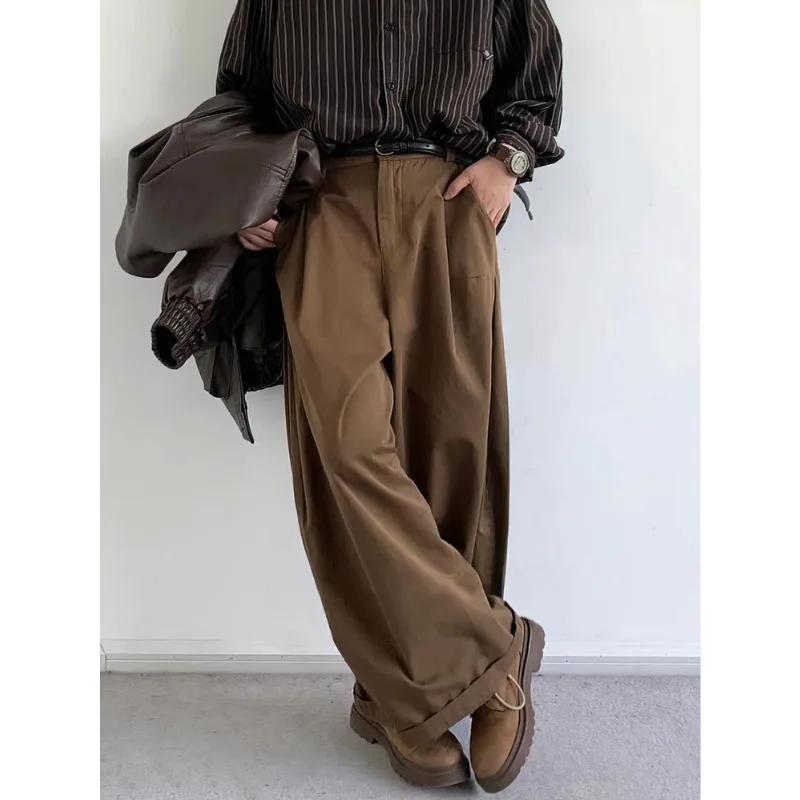 Vintage Brown Baggy Cargo Pants Men Koraen Harajuku Suit Pants Office Casual Trousers Male Wide Leg Work New