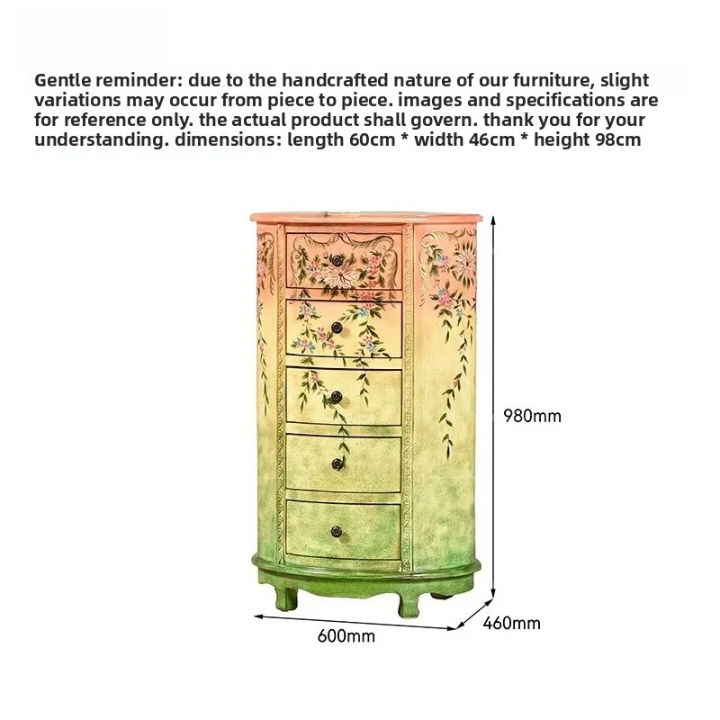 American rural oval chest of drawers gradual change painted flower and bird household side cabinet