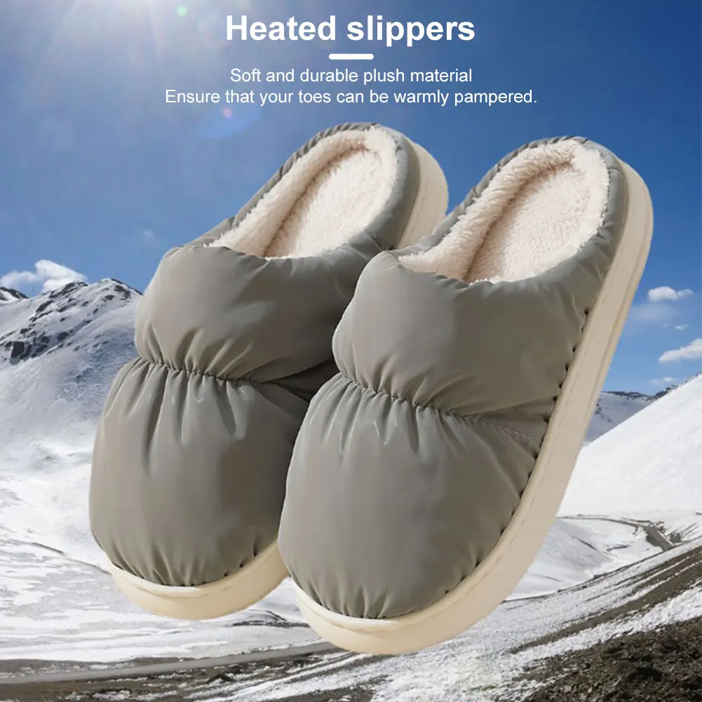 Electric Heating Slippers Adjustable Temperature Plush Heated Slippers Electric Foot Warmer Winter Heated Boots for Home Office