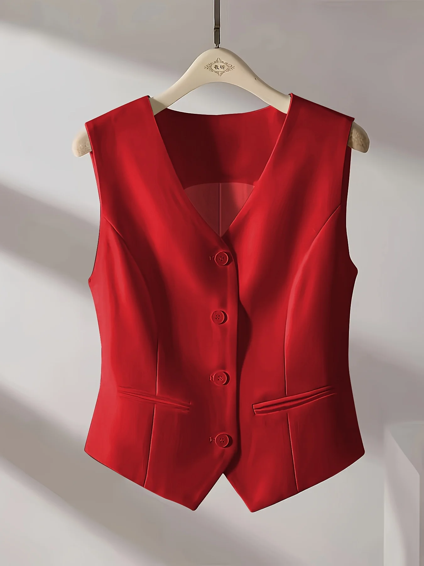 Vintage V-neck Suit Vest Elegant Women's Casual Single-breasted Sleeveless Jacket Fashion Slim Solid Color Vest Simple and Chic