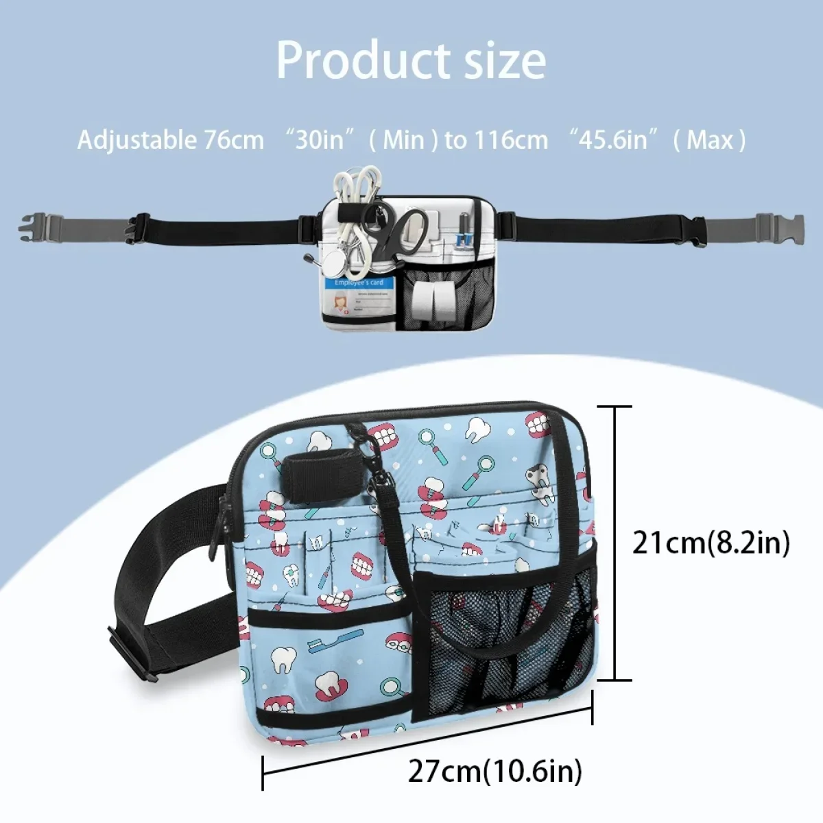 Enfermeira Fanny Packs para Mulheres, Cinto de Ferramentas, Sacos de Cintura, Bonito, Dente, Dental, Healthcare Print, Bolsa Organizadora para Dentistas, Novo, Navio da gota