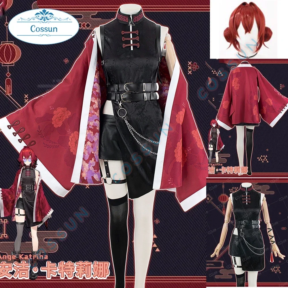 Anime Vtuber Nijisanji Ange Katrina Cosplay Costume Women Cheongsam Halloween Dress Coat Game Suit Uniform Party Outfit Wig