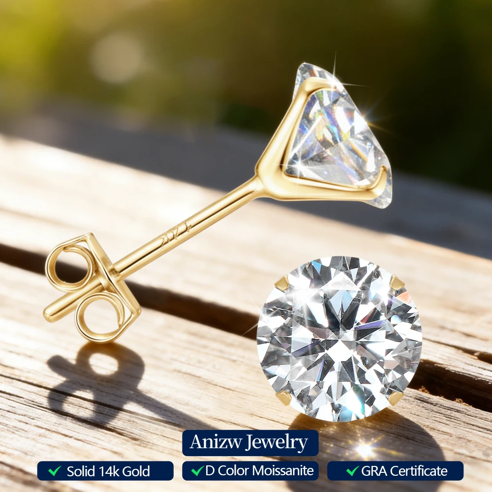

Серьги-гвоздики Anziw из цельного золота 14K с муассанитом D-цвета, классические, 3мм/4мм/5мм/6мм, круглой огранки, для женщин и мужчин, сертифицированные ювелирные изделия