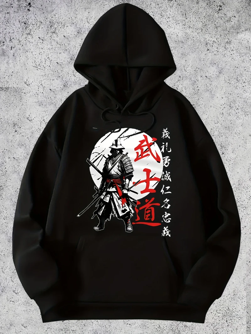 

2025 Autumn and Winter Men' Warrior Japanese Graphic Hooded Sweatshirt - Retrot High-end Luxury Is for Both Men and Women Top