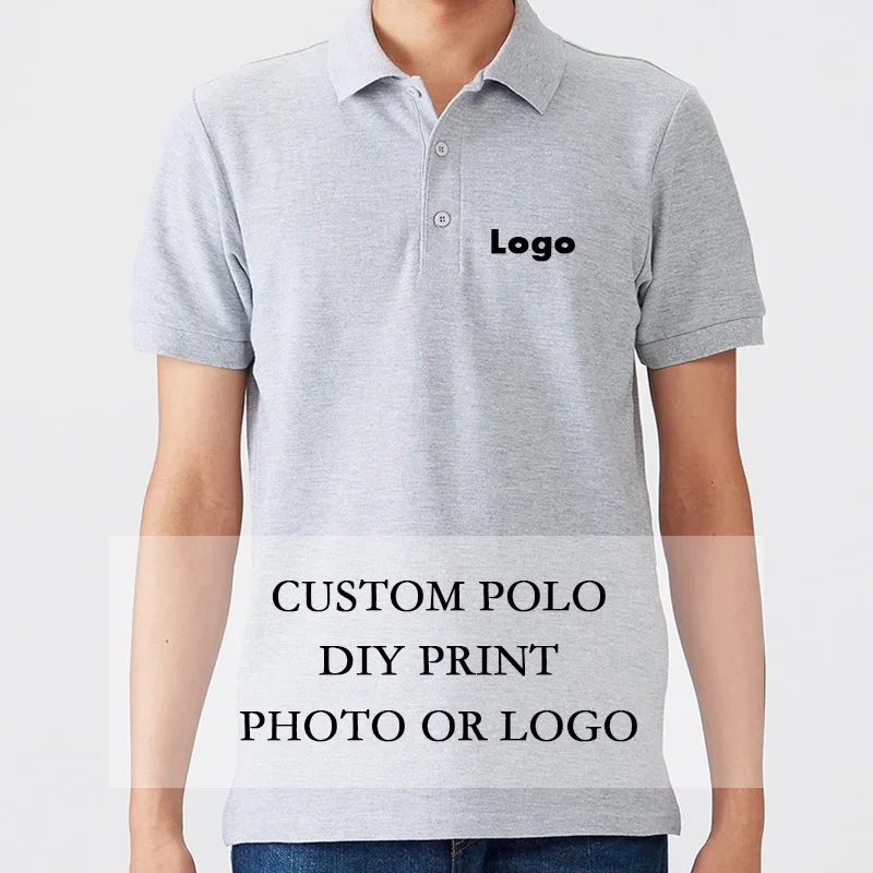 Men Polo Shirt Summer Unisex Casual Short Sleeve Polos Custom Print Company Logo Picture Mens Solid Color Bussines Shirt Tops