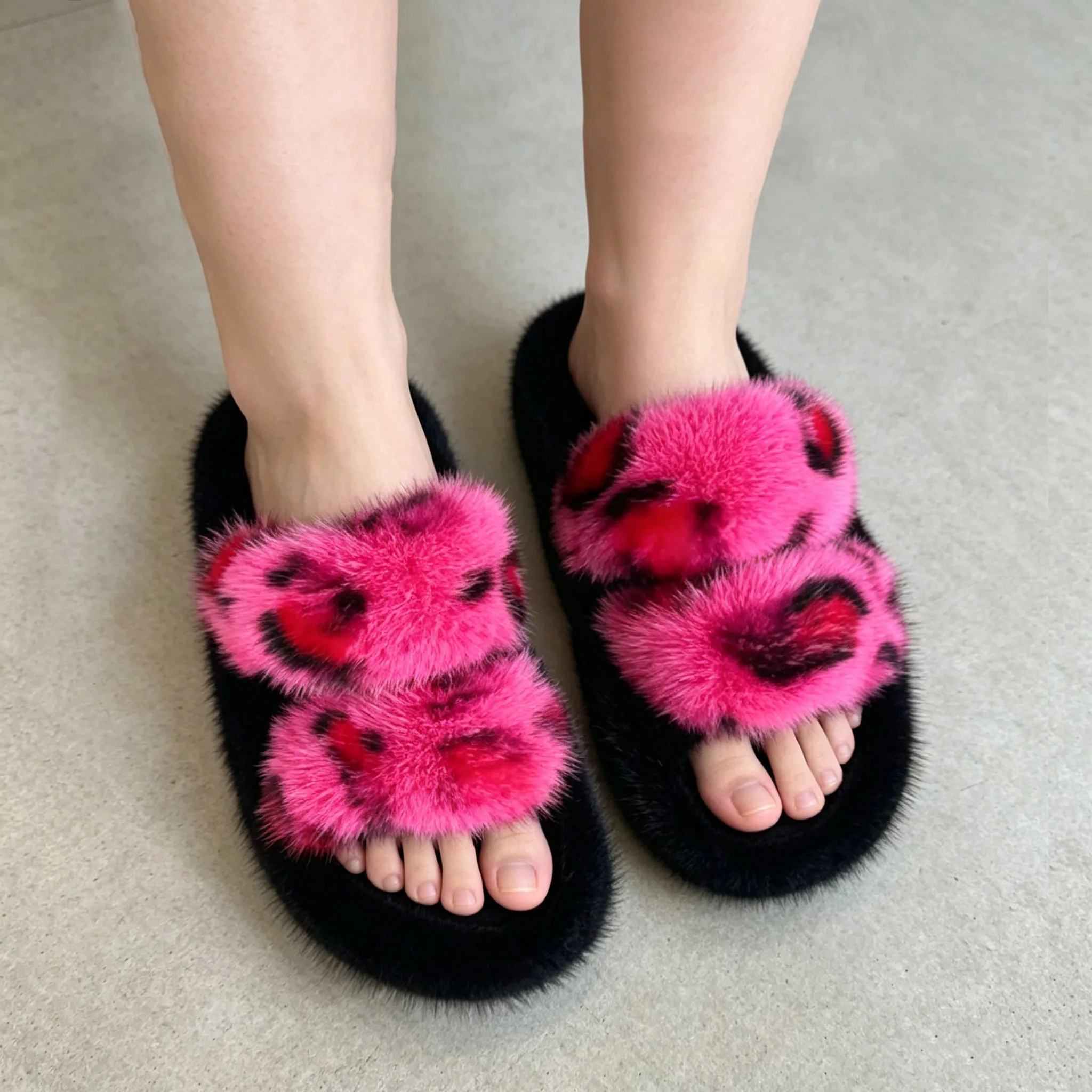 Damen-Sommersandalen 2026: Echte Nerzfell-Pantoffeln für Damen – Offene Zehenpartie, flache Outdoor-Fell-Slides für Frauen