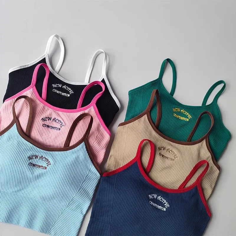 Femmes respirant Sport soutien-gorge Fitness hauts Gym haut court brassière Push Up Camisole Sport soutiens-gorge gymnastique haut d'entraînement lettre Yoga soutien-gorge \]po