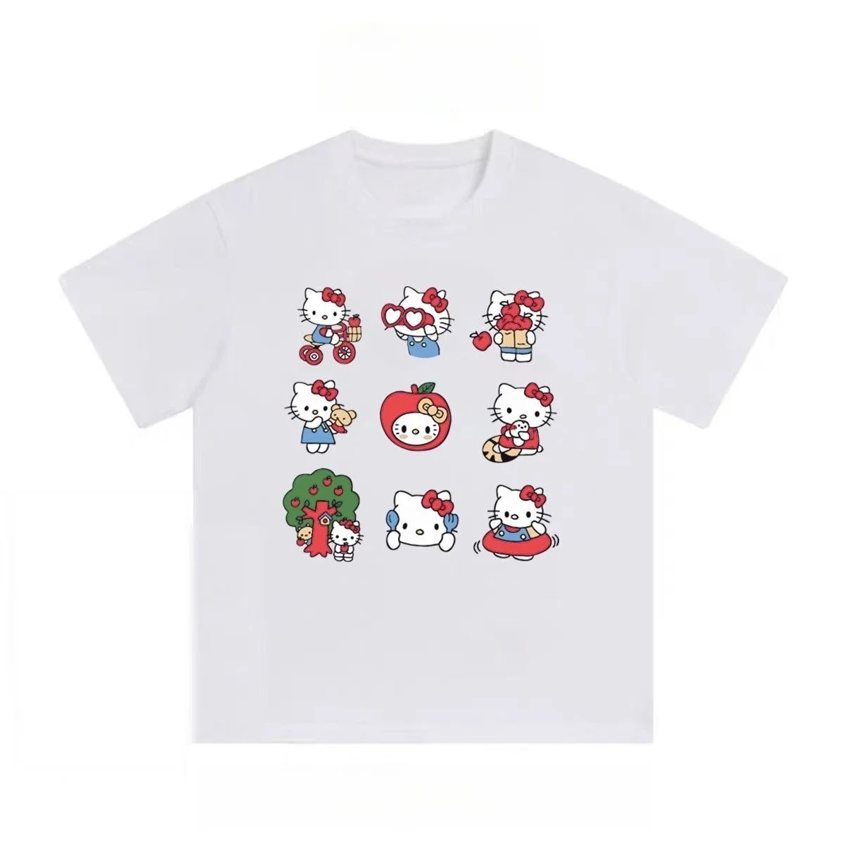 

Hellokitty Short-sleeved Cartoon Printed Cotton Short-sleeved Men's and Women's T-shirt Dopamine Half-sleeved Top Plus Size