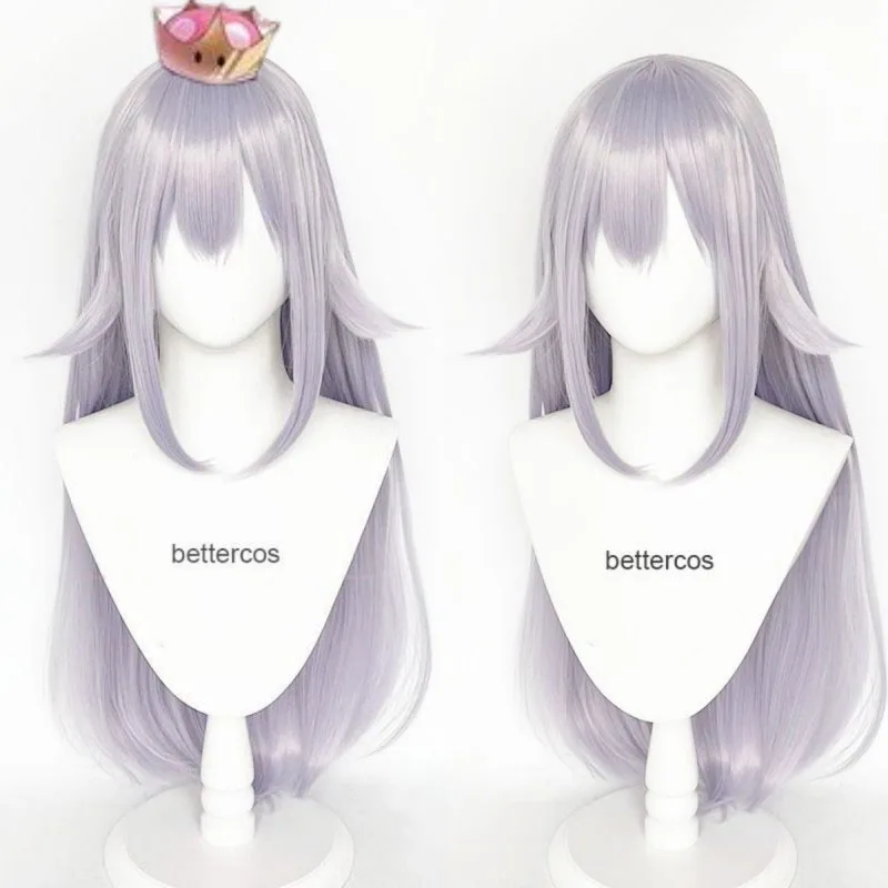 Booette King Boo Cosplay Wig Long Sliver Purple Wigs Mario Bowsette Blonde Heat Resistant Synthetic Hair Cosplay Wigs + Wig Cap