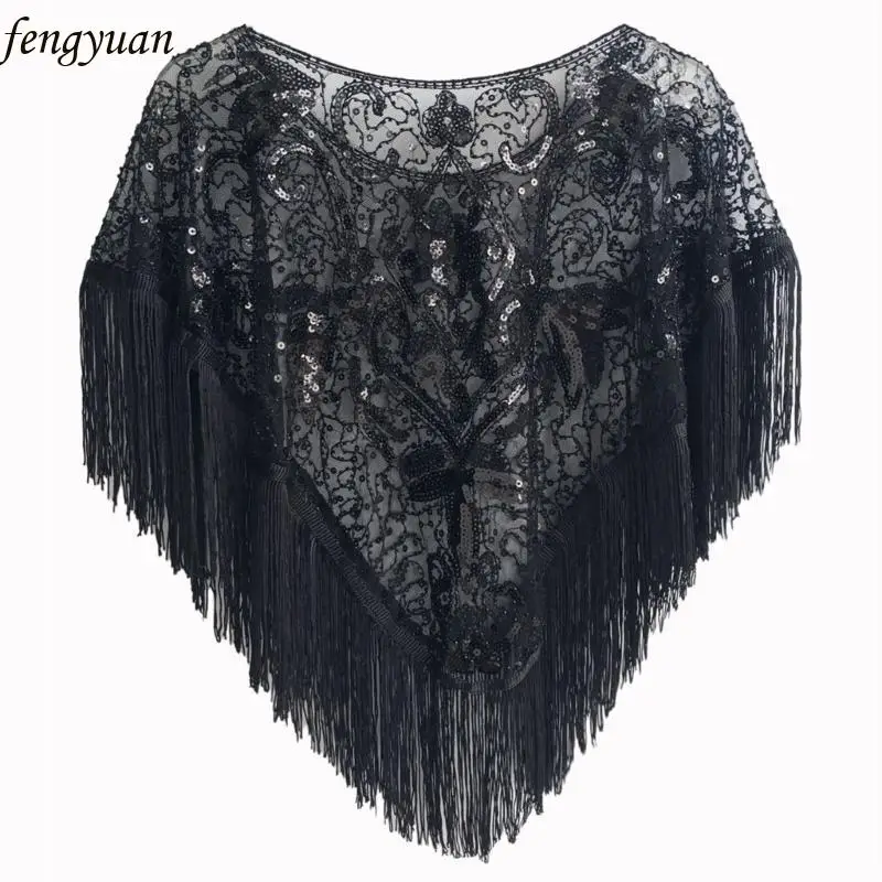 

B2QE Fashionable Evening Shawl Luxury Cloak Lightweight Shoulder Wrap with Fringes