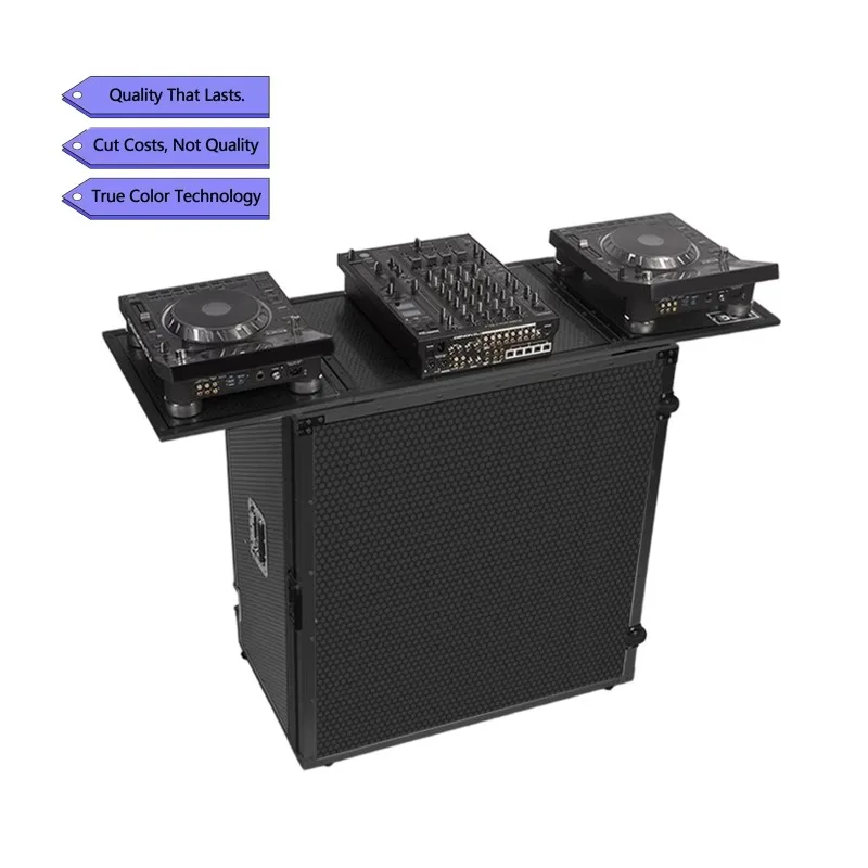 Portable DJ Table with Wheels and Handles Facade Portable DJ Booth Flight Case Black Aluminum Frame Plywood