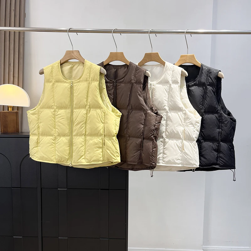 

Легкий теплый стеганый клетчатый жилет 90 Du down, круглый многослойный внутренний жилет Du Feather Jaet, повседневный Sle ort Length