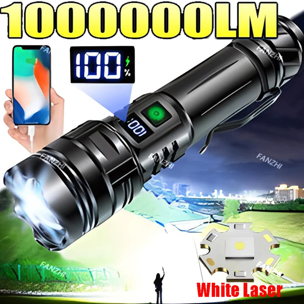 

1000000LM Powerful LED Flashlight Super Bright Rechargeable Portable Ultra Power Torch lamp Outdoor Emergency Camping Lantern