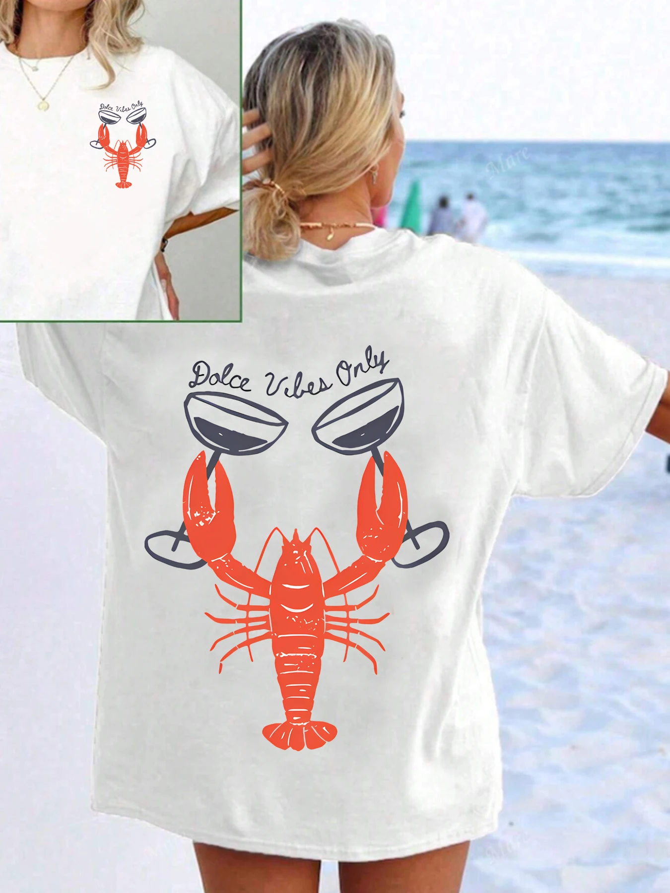 

Crayfish women's round neck short sleeve T-shirt with elastic half sleeves and trendy prints